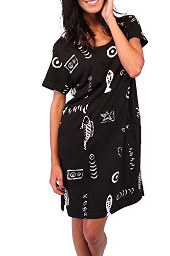 INGEAR Beach Summer Shift Dress Short Cotton Print Tee Dress Cover Up
