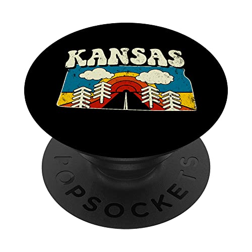 Kansas Vintage State Rainbow Hippie Retro 70s Visualizza mappa PopSockets PopGrip Intercambiabile