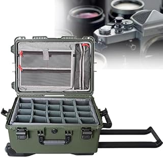 2-in-1 Rolling Camera Backpack with Handle, Waterproof Hard Case for Cameras & Drones, Anti-Shock Dividers, IP67 Weatherproof Luggage, Travel Gear Storage - Green