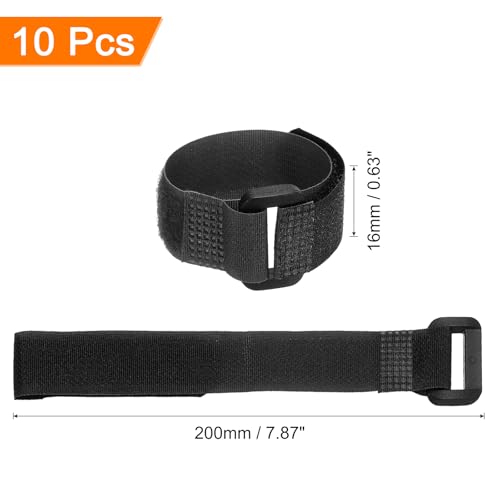 QUARKZMAN 10 sztuk pętli do wielokrotnego użytku na baterie, 16 mm x 20 cm, nylonowy, uniwersalny uchwyt na baterie, regulowane zapięcie na rzepy, do quadcoptera, samochodu, kolor czarny