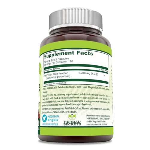 Herbal Secrets Red Yeast Rice 1200 Mg per Serving, 240 Veggie Capsules Supplement | Non-GMO | Gluten Free | Made in USA