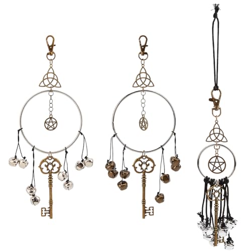 CREATCABIN 3 Campana de Bruja para Proteger los Colgadores de Las Perillas de Las Puertas, Campanillas de Viento de Bruja, Corona Hecha A Mano para Colgar, Suministros de Brujería, Campanillas de