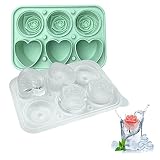 3D Rose & Heart Ice Mold, Large 2 INCH Silicone Ice Cube Tray for Fun Homemade Juice, Ice Ball Maker