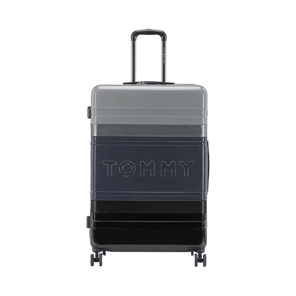 Tommy HilfigerTriton Plus Hard Luggage Trolley Bag for Travel - 67.5cms, Black & Grey 8 Wheel Medium Unisex Bag