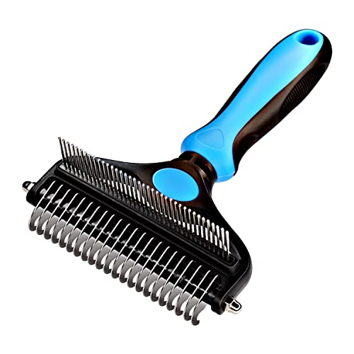YILUSH Dog Grooming Brush,Professional 2 in 1 Pet Grooming Rake & Comb for Dogs/Cats,Safe Dematting Comb for Easy Mats & Tangles Removing,Undercoat Rakes for Short to Long Hair(Blue)