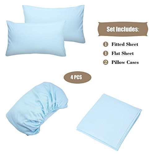 Image of 4 Piece Bed Sheet Set (Full,Baby Blue) 1 Flat Sheet,1 Fitted Sheet and 2 Pillow Cases,Brushed Microfiber Luxury Bedding with Deep Pockets