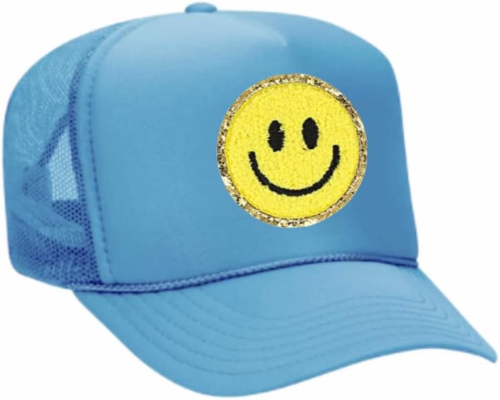 FitCrush Lifestyle SMIILEY FACE Chenille Patch Trucker Hat