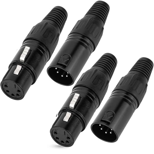 Image of RUNCCI-YUN 4PCS 5 Pin XLR Solder Connector,2 Male and 2 Female XLR Mic Plug,Microphone Audio Socket,XLR Male Female Connector Solder Microphone Plug XLR Jack Stereo Black housing