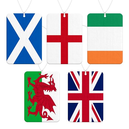 National Flag Car Air Freshener with New Car Scent - England, Wales, Ireland, Scotland & Union Jack (One Size, English Flag)