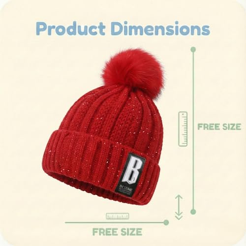 Image of Kraptick Women's Winter Cap - Knit Beanie with Soft Fleece Lining Hat, Stylish Pom Pom Thick Woollen Skull Cap, Warm Hat for Ladies & Girls -3