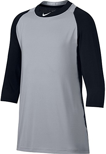 Nike Boys' Pro Cool Reglan ¾-Sleeve Baseball Shirt (Black/Grey, S)
