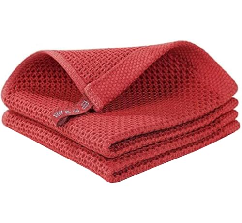Image of 100% Cotton Kitchen Dish Cloths, 6 Pack Waffle Weave Ultra Soft Absorbent Dish Towels for Drying Dishes Quick Drying Kitchen Towels Dish Rags, 13.4 X 13.4 Inches (Bricks Red, Pack of 2)