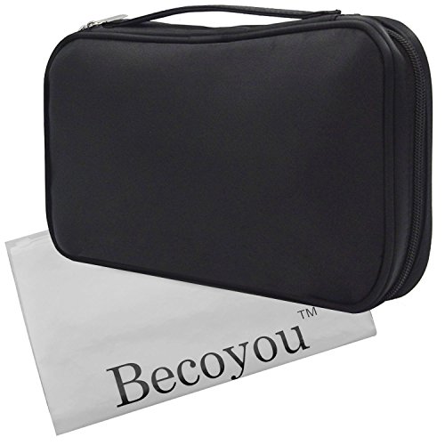 Becoyou Professional Makeup Brushes Bag, Makeup Organizer Bags with Belt Strap Holder Multifunctional Zipper Makeup Bag Handbag for Travel & Home Gift (Black)