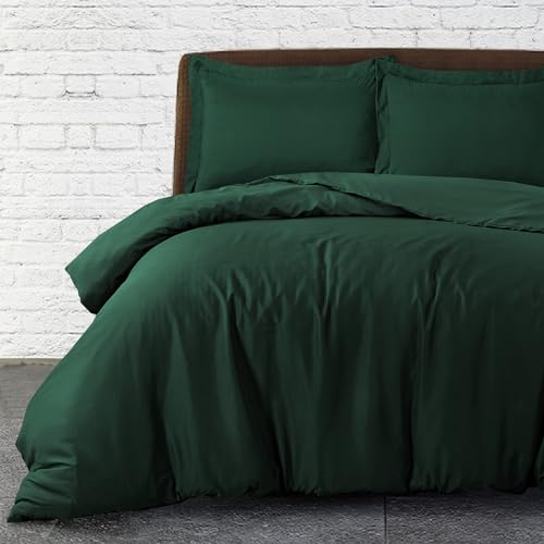SereneSleep Juego de funda de edredón tamaño King, color verde botella, microfibra cepillada suave, incluye 1 funda de edredón y 2 fundas de almohada, juego de ropa de cama de 3 piezas ligero y fácil