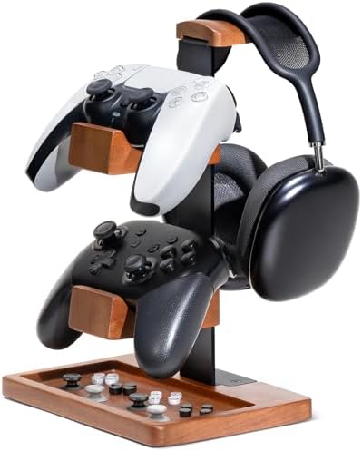 Solid Wood Controller Holder and Headphone Stand, Gaming Controll...