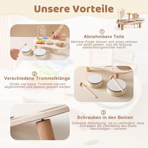 Table D'Instruments De Musique En Bois 7 En 1 Montessori – Xylophone, Tambours, Carillon, Blocks & Cymbale – Jouet Éducatif Musical 3-6 Ans Instruments Musique Bois Enfant Table D'Instruments De Musique En Bois 7 En 1 Montessori – Xylophone, Tambours, Carillon, Blocks & Cymbale – Jouet Éducatif Musical 3-6 Ans Instruments Musique Bois Enfant