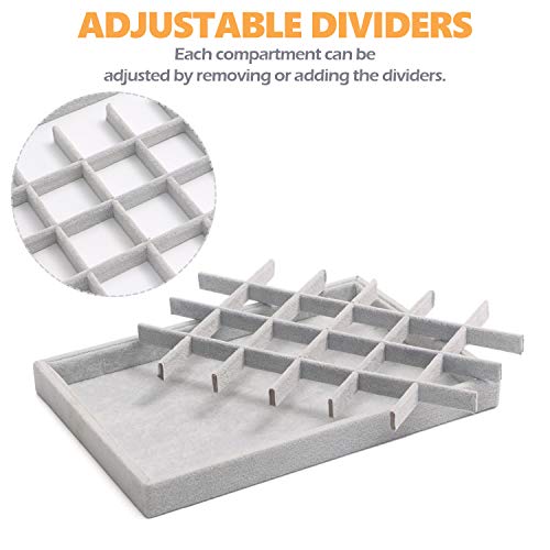 DIOMMELL 5 Pack Stackable Velvet Jewelry Trays Organizer, Jewelry Display Storage Box Showcase Holder Dresser Drawer Organizer for Earring Necklace Bracelet Ring Accessary, Grey