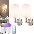 Battery Operated Wall Sconces Set Of Two, 10000mAh Rechargeable Wireless Wall Lights with Remote Control, 10 RGB Dimmable Sconce Wall Decor For Bedroom Living Room Hallway, No Electrician Required