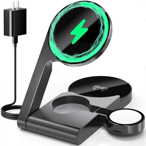 2026 3 in 1 Wireless Charging Station Mag-Safe Fast Charging Station for Apple MagSafe Charger, with USB C Charger, Foldable Charging Magnetic Wireless Charger Stand, Space Aluminum Travel Charger