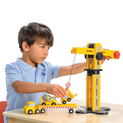 Mentari Toys - Construction Transporter - Wooden Truck with Rotating Wheels, Detachable Trailer, Cement Mixer and Heavy Lifter - Fosters Imaginative Play, Motor Skills & Hand-Eye Coordination - Age 3+ - Thumbnail 7