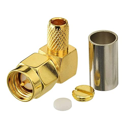 Eightwood SMA Male Crimp Right Angle Connector for RG58 RG142 LMR195 Cable
