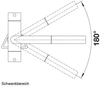 Diagram showing 180 degree swivel range of BLANCO Fontas-S II faucet