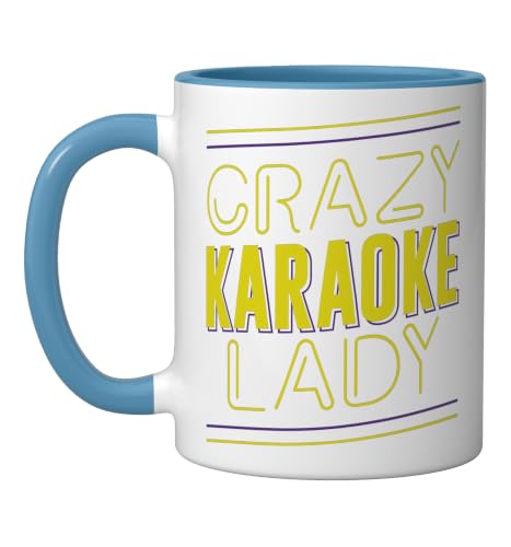 Karaoke Singer Crazy Karaoke Lady Ceramic Mug, Blue/White, 11oz