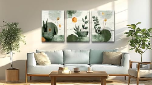 Motifs géométriques et végétaux sur toile abstraite 50x75