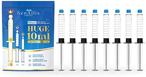 Eight (8) Huge 10mL Syringes SenAllis Cosmetics Teeth Whitening Gel, 80mL 35% Gel Syringes, Fast & More Effective Than Teeth Whitening Strips, Refills Gel Compatible with Most Teeth Whitening Kits