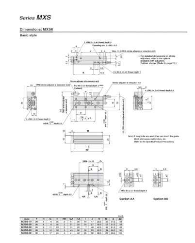 Vérin pneumatique MXS16-40 de haute rigidité avec table de rail