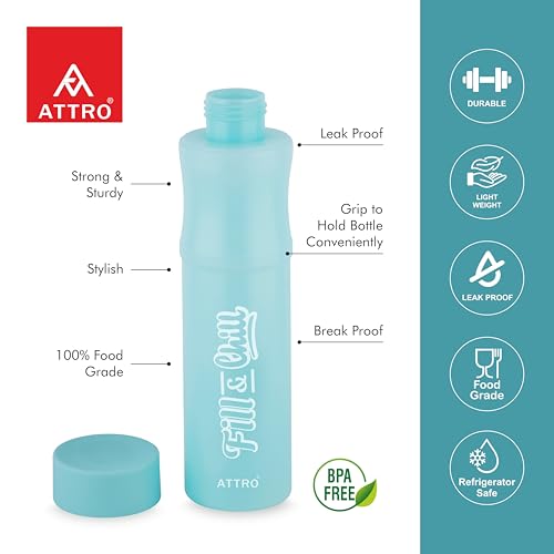 Image of ATTRO Crazy 1000ml Water Bottle - Round Plastic Fridge Bottle - Airtight, Leak-Proof, BPA-Free, Freezer Safe Durable & Lightweight - Set of 2 Green - Ideal for Home & Office