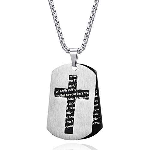 Rehoboth Dog Tag Lord's Prayer Our Father Cross Pendant Necklace for Women Men 24