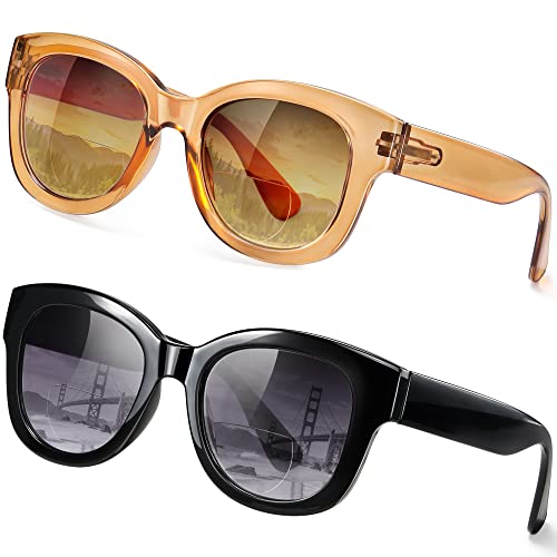 EYEGUARD 2 Pack Bifocal Reading Sunglasses for Women UV400 Protection Spring Hinge Vintage Designer Sun Readers