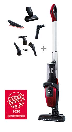 AEG FX9-1-ANIM Aspiradora Escoba Sin Cable 360 Cepillo Mascotas y Suave, 36V de hasta 60 Minutos, 3 Velocidades, Ergonómico, 82dB,  Función Parking, Luces Cepillo LED, Depósito 0.7L,Rojo