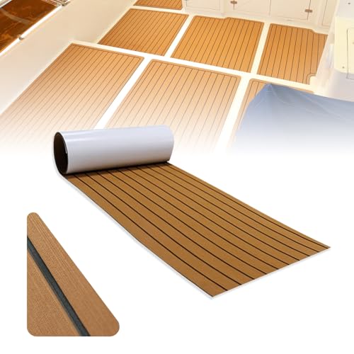 CXHSEAN Teca Sintetica Barco EVA Suelo Barco 240x45/60cm Antideslizante Teca Barco Alfombrilla Espuma Autoadhesiva suelo para Barcos Marina Yate Kayak RV Decoración (240x60cm-Marrón claro sobre negro)