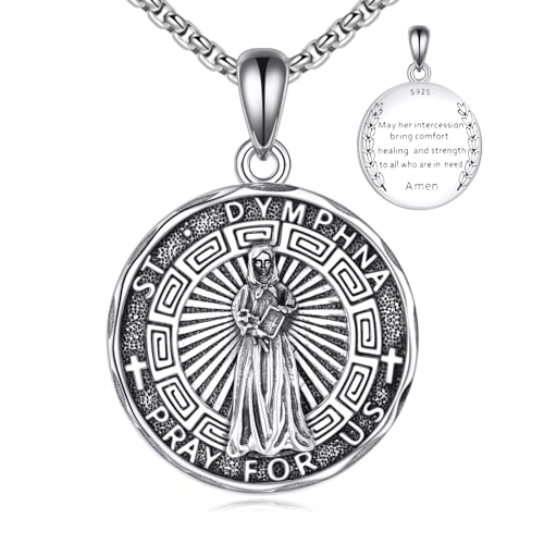 YFN Saint Dymphna Necklace Sterling Silver Religious Protector Pendant St Dymphna Jewelry Gifts for Women Men