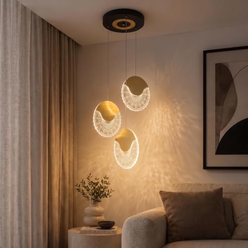 Image of Lamp master 3 Lumiround Modern LED Pendant Light | Premium Gold Finish Acrylic Hanging Ceiling Light | Adjustable Height | Decorative Chandelier for Living Room, Bedroom, Dining Room | Warm White