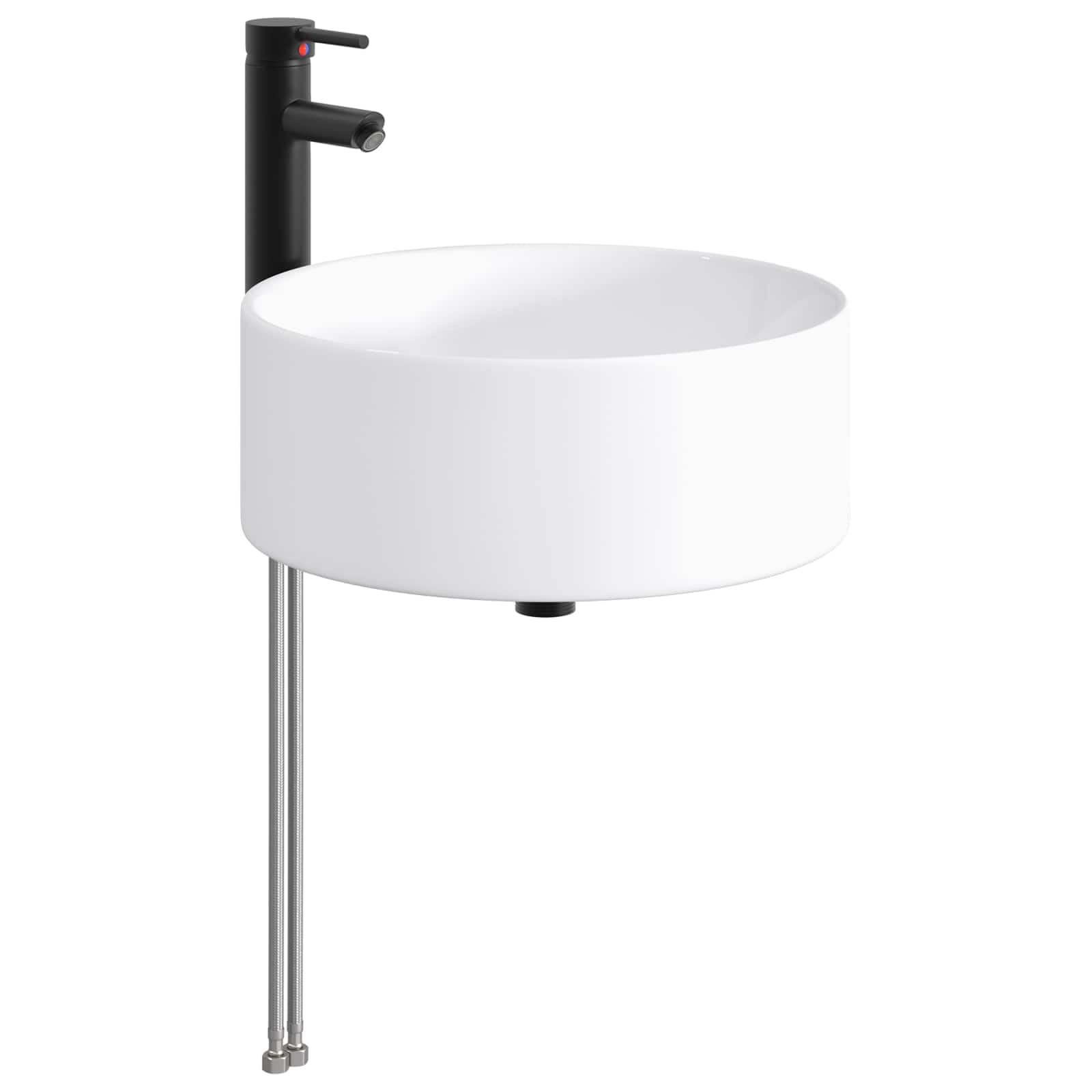 Umywalka łazienkowa matowa czarna, 40,5 x 40,5 x 15,5 cm, metalowa, z kranem i odpływem, odporna na korozję, odporna na wysokie temperatury, nowoczesna umywalka dla gości WC i mebli