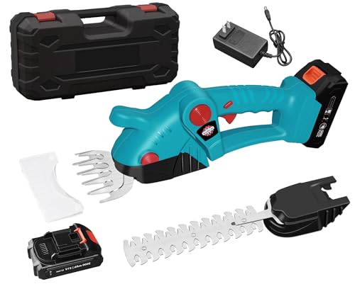 XQCK Cordless Grass Shears & Hedge Shrubbery Trimmer, 21V 2-in-1 Electric Shrub Trimmer Handheld...