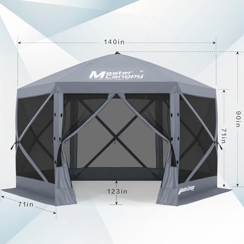 Image of MASTERCANOPY 12x12FT Pop Up Gazebo Screen Tent - Instant Screen House with Netting, Quick Set, Outdoor Canopy Shelter with Carry Bag for Camping, Backyard & Patio (Gray)