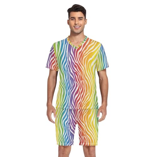 Color Zebra Print Men’s Pajama Sets 2 Piece Short Sleeve Sleepwear with Printed Design4