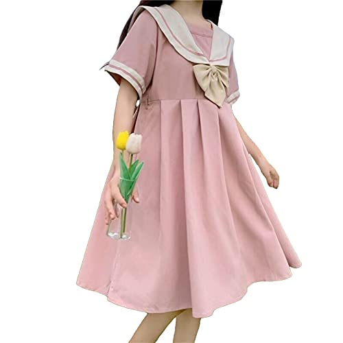 Esdlajks Vestido gótico de Lolita Linda Lolita Vestido Falda Vestidos de Verano Estilo Japonés Sailor Cuello Vestidos Dulces Mujer Bow Princess Vestido Cosplay Disfraz