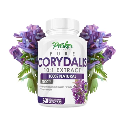 Parker Naturals Pure Corydalis Root Extract Capsule - 1000mg Strength 10:1 Corydalis Yanhusuo Extract Natural Relief Long Lasting 100% Vegetarian 120 Servings 240 Count