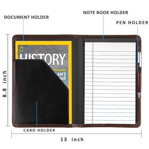 Image of Padfolio /Portfolio Binder, Mini Padfolio Portfolio Binder 5 x 8 Legal Writing Pad, A5 Document Organizer Folder for Men Women,Dark Brown.