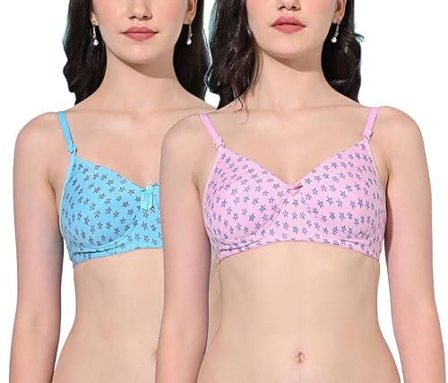 Image of FIMS - Fashion is my style Women Cotton Blend Padded Non-Wired Everyday Bra Pack of 1 Cup- B Multicolor