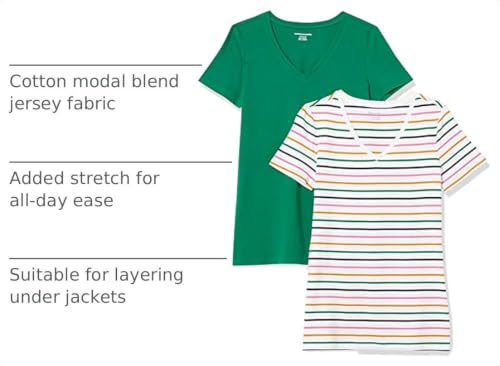 Image of Amazon Essentials Women's Regular-Fit Short-Sleeve V-Neck T-Shirt
