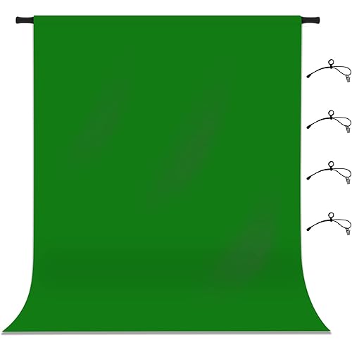 7FTx10FT Green Screen Backdrop for Photography Chromakey Virtual Green Screen Background Sheet for Zoom Meeting Fabric Curtain with 4 Clamps for Video Studio KUKX003