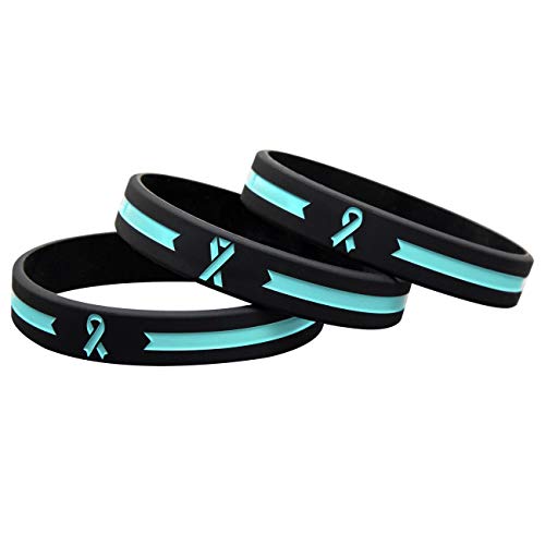 Sainstone Teal Awareness Ribbon Silicone Bracelets, Mental Health Awareness Bracelet, Teal Ribbon Wristbands Unisex for Men Women2