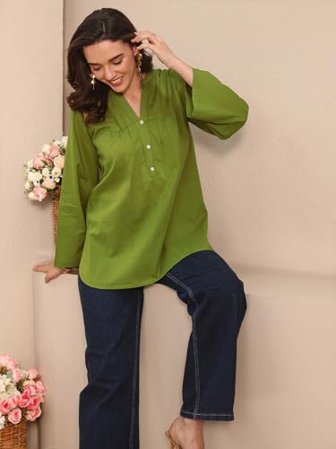 Image of Libas Solid Cotton Straight Kurti Suit