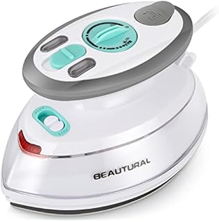 BEAUTURAL Mini Steam Iron for Clothes, Dual Voltage, Compact Design for Travel, Non-Stick Soleplate, Anti-Slip Handle, Ideal for Sewing, Quilting and Handcraft